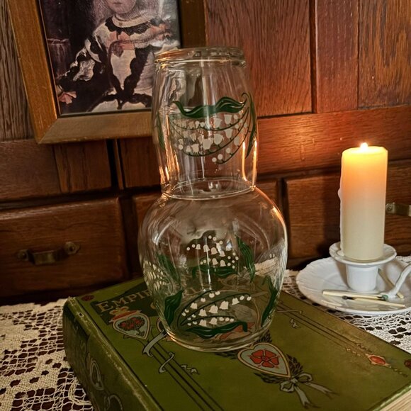 Vintage Lily of the Valley Bedside Water Set – Tumble-Up Stackable Carafe & Tumb - Picture 4 of 7